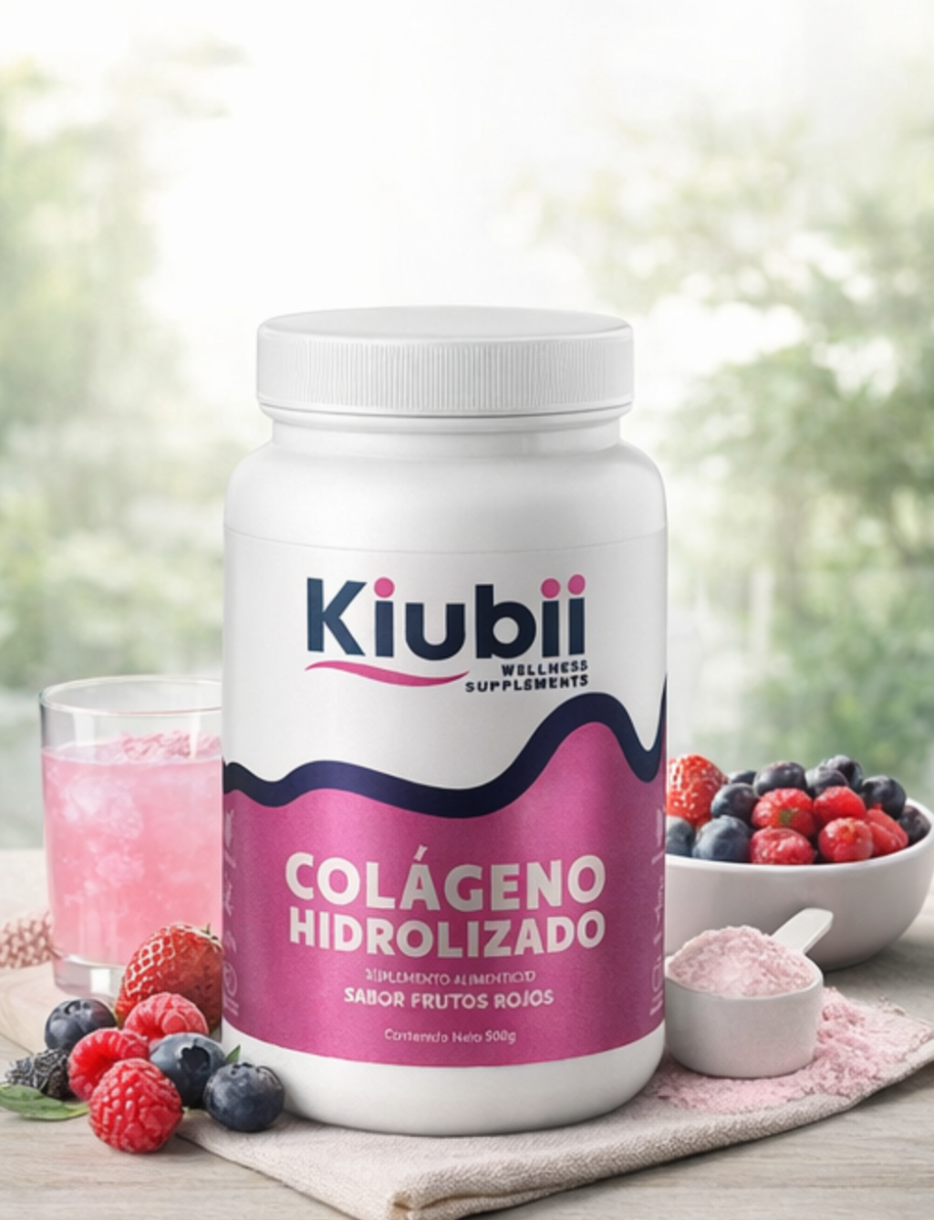 Colágeno Hidrolizado + Resveratrol, Biotina y Vitamina C. Sin Azúcar, Sabor frutos rojos