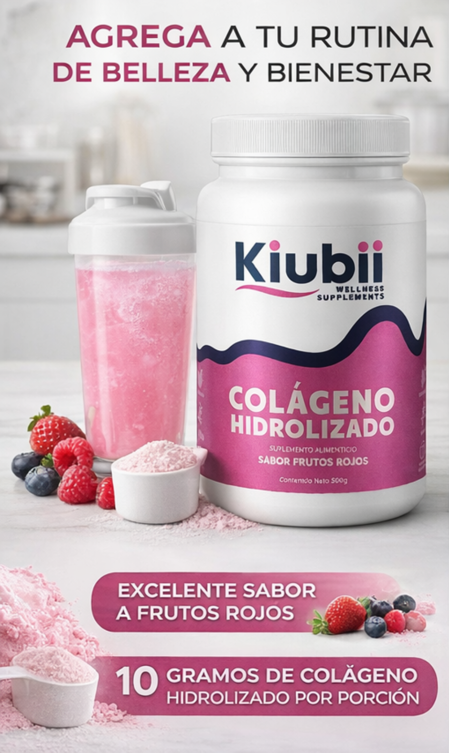 Colágeno Hidrolizado + Resveratrol, Biotina y Vitamina C. Sin Azúcar, Sabor frutos rojos