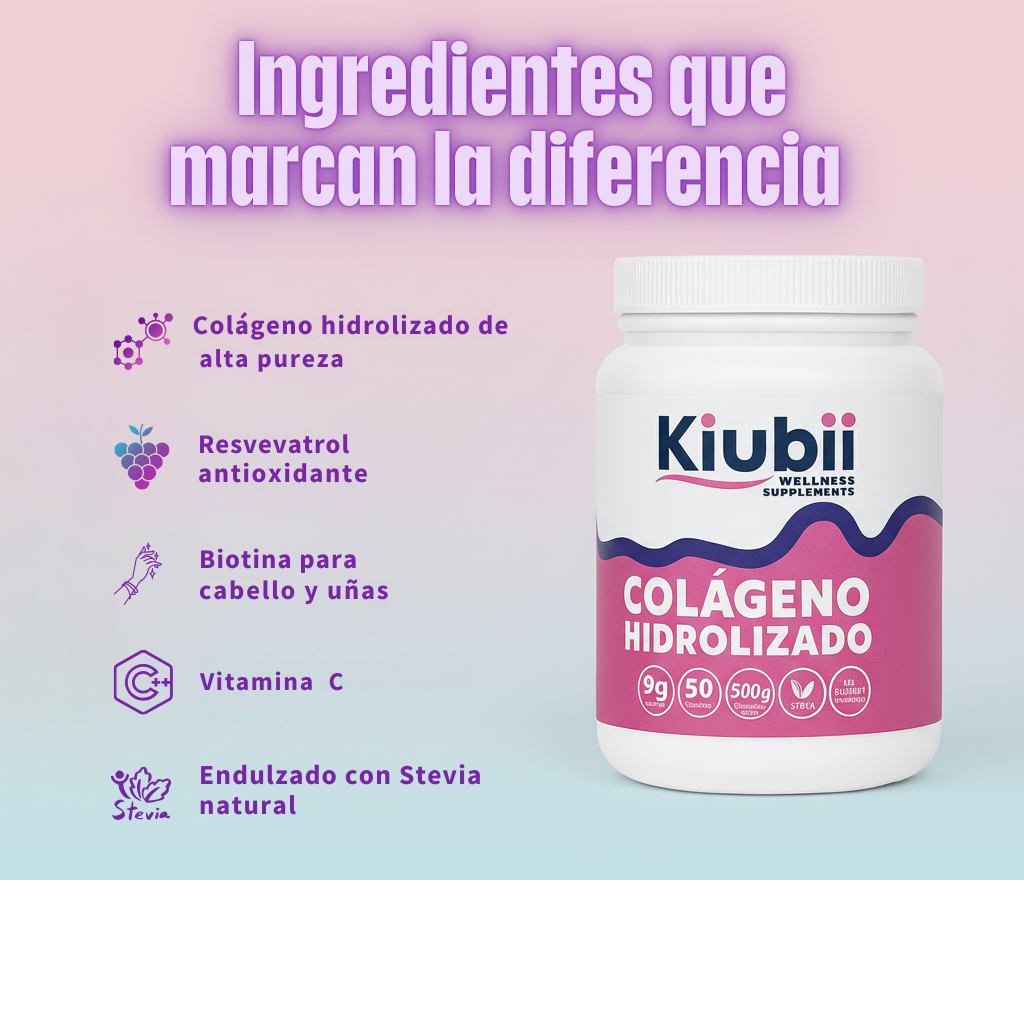 Colágeno Hidrolizado + Resveratrol, Biotina y Vitamina C. Sin Azúcar, Sabor frutos rojos