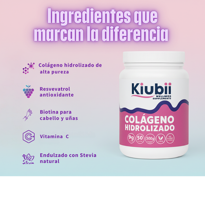Colágeno Hidrolizado + Resveratrol, Biotina y Vitamina C. Sin Azúcar, Sabor frutos rojos
